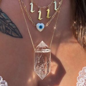 Clear quartz pendant - chunky on 18k gold chain